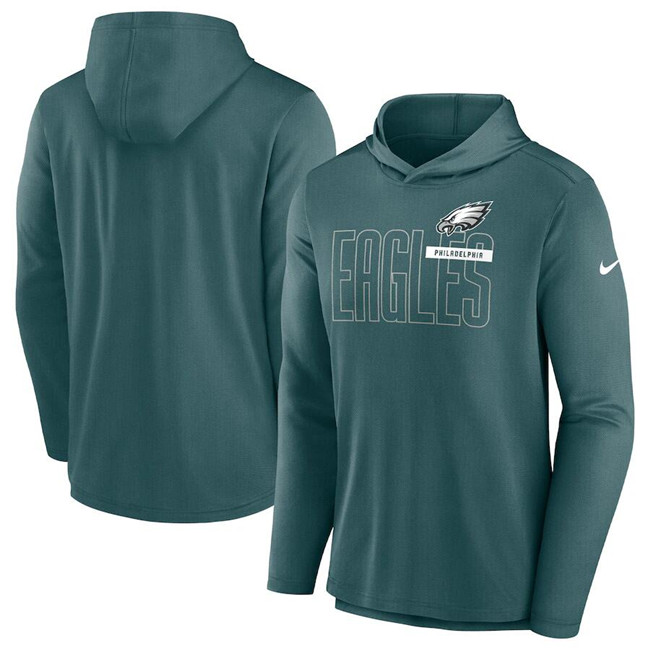 Men's Green Philadelphia Eagles Lightweight Performance Hooded Long Sleeve T-Shirt